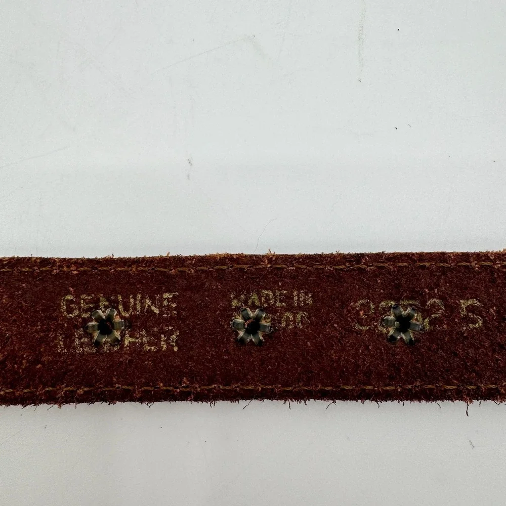 Vintage Leather Belt Womens XS Coin Studded International Currency Brown Boho